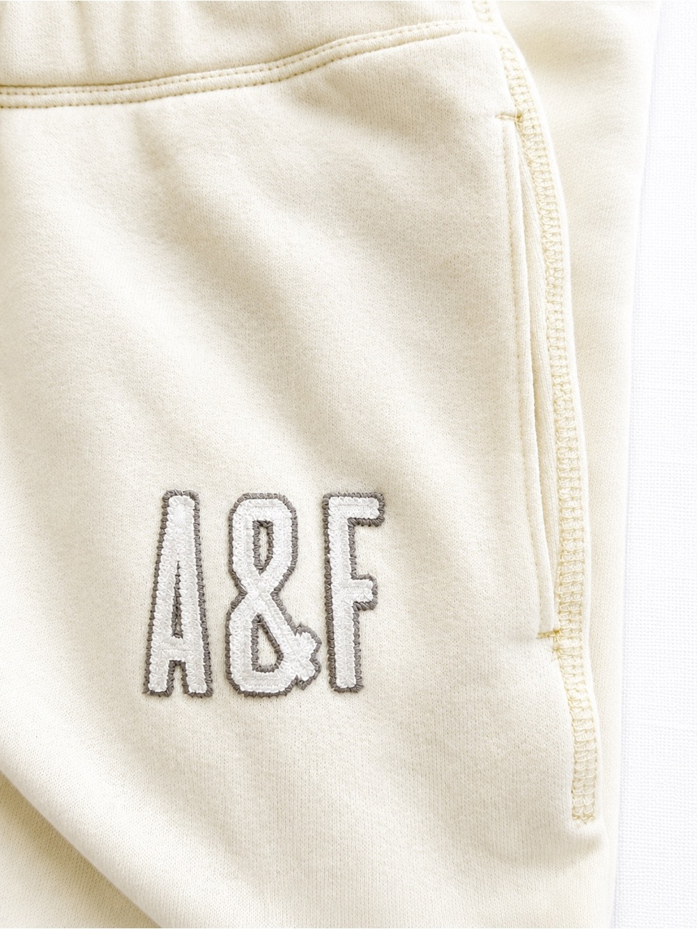 2000s Abercrombie & Fitch Cream Jogger Sweatpants Size M A&F Logo Y2K - Picture 2 of 6